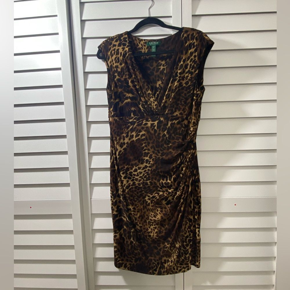 Leopard Ruched Wrap Midi Dress